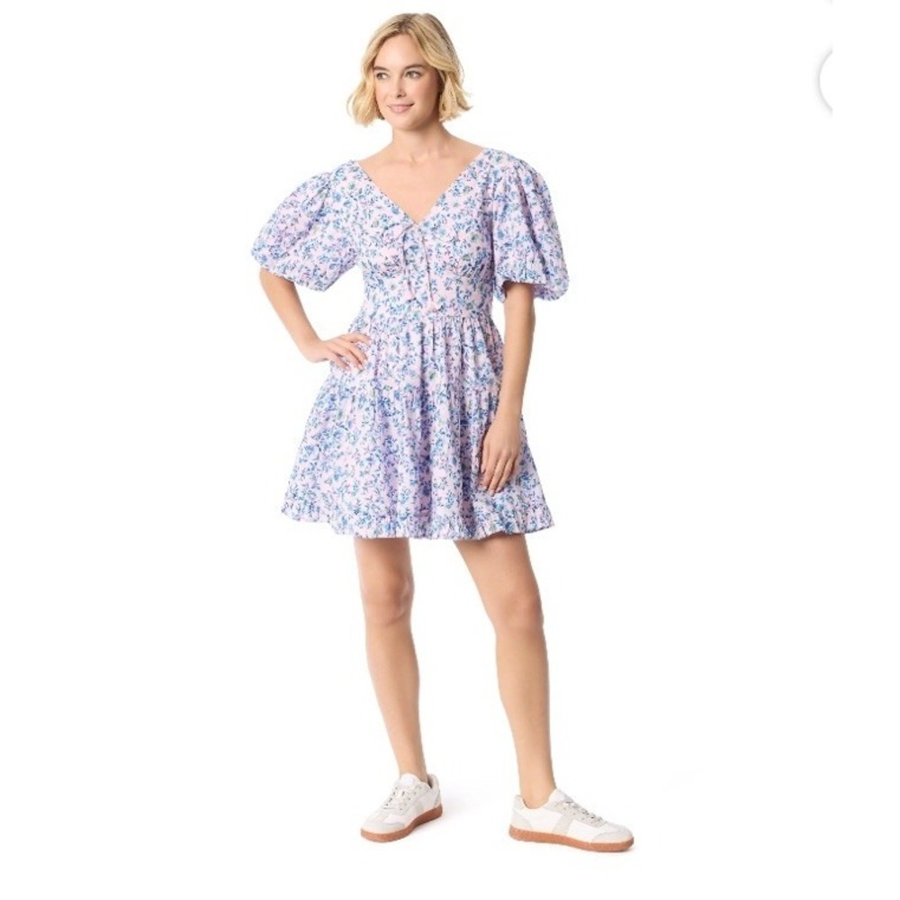 Jessica Simpson XL Pink Floral Puff Sleeve Tiered Midi Dress Boho Babydoll Fairy